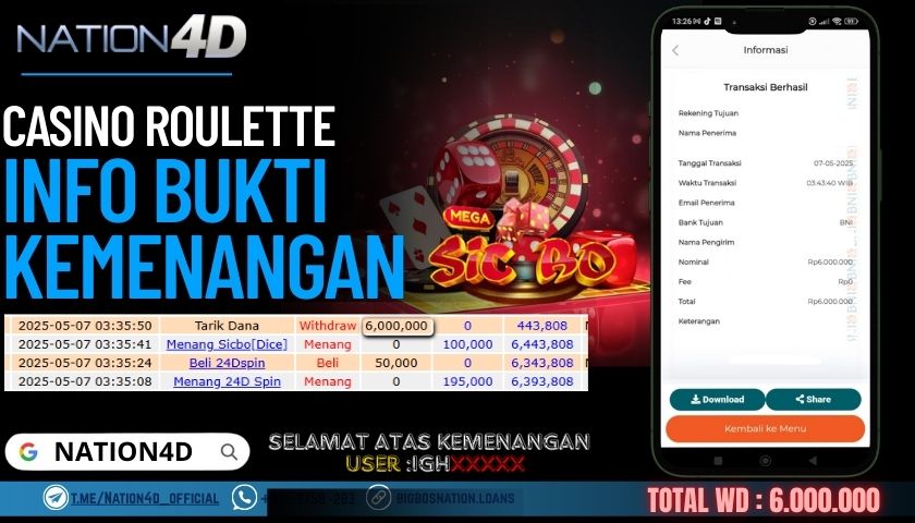 NATION4D –CASINO LIVE SICBO                                  Rp.6,000,000,- LUNAS!!