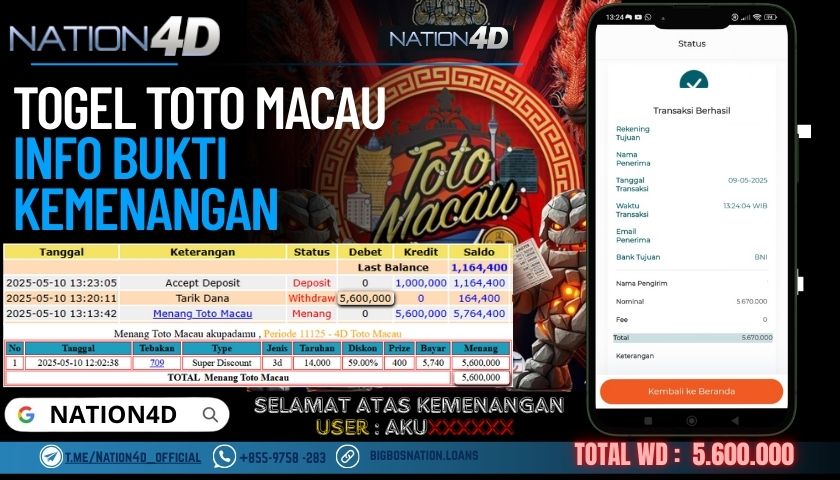 NATION4D – TOGEL TOTO MACAU Rp.5,600,000,- LUNAS!!
