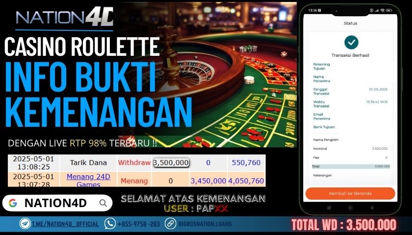 NATION4D – CASINO ROULETTE Rp.3,500,000,- LUNAS!!