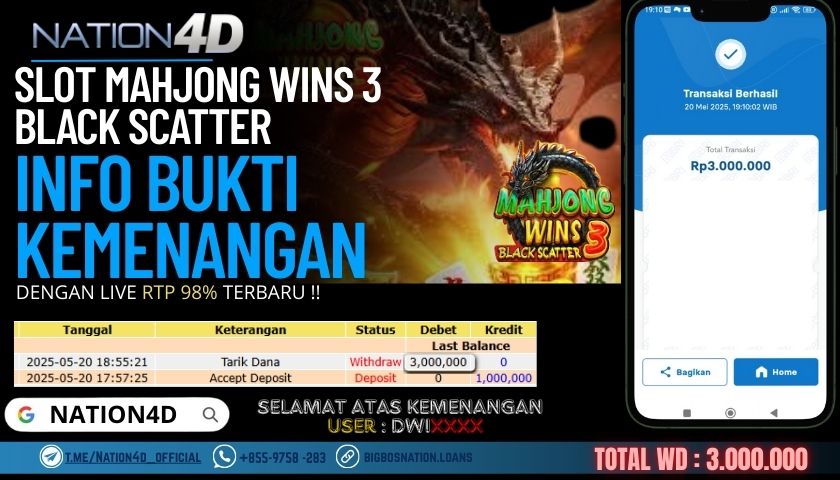 NATION4D –SLOT MAHJONG WINS 3 BLACK SCATTER RP.3,000,000 LUNAS!!