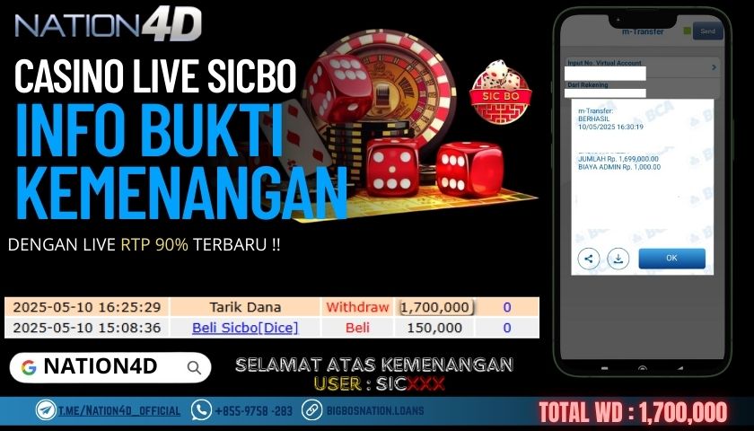 NATION4D – CASINO LIVE SICBO Rp.1,700,000,- LUNAS!!