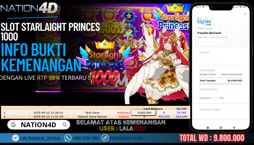 NATION4D –SLOT STARLIGHT PRINCES 1000 RP.9,800,000 LUNAS!!