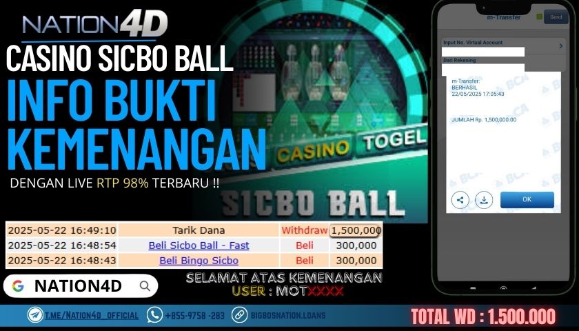 NATION4D –CASINO SICBO BALL RP.1,500,000 LUNAS!!