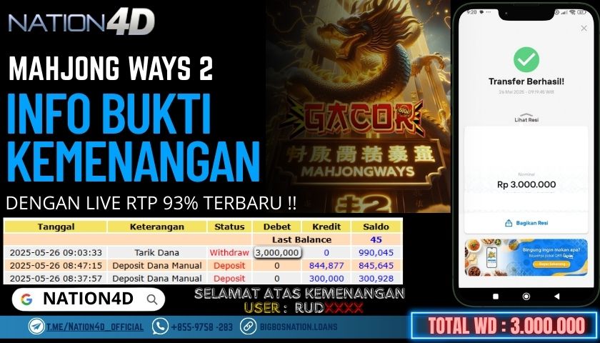 NATION4D -SLOT MAHJONG WAYS 2 RP.3,000,000 LUNAS!!