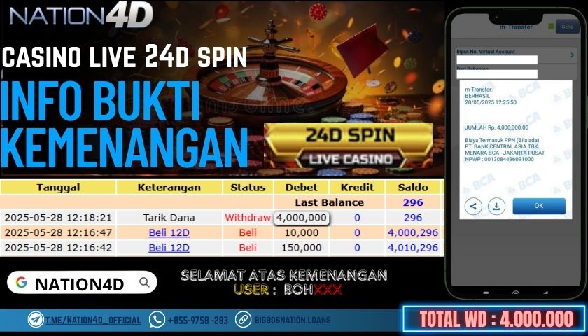 NATION4D -CASINO LIVE 24D SPIN RP.4,000,000 LUNAS!!