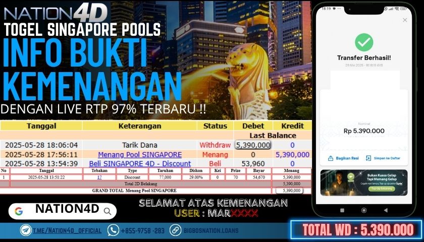 NATION4D -TOGEL SINGAPORE POOLS RP.5,390,000 LUNAS!!