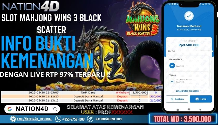NATION4D -SLOT MAHJONG WINS 3 RP.3,500,000 LUNAS!!