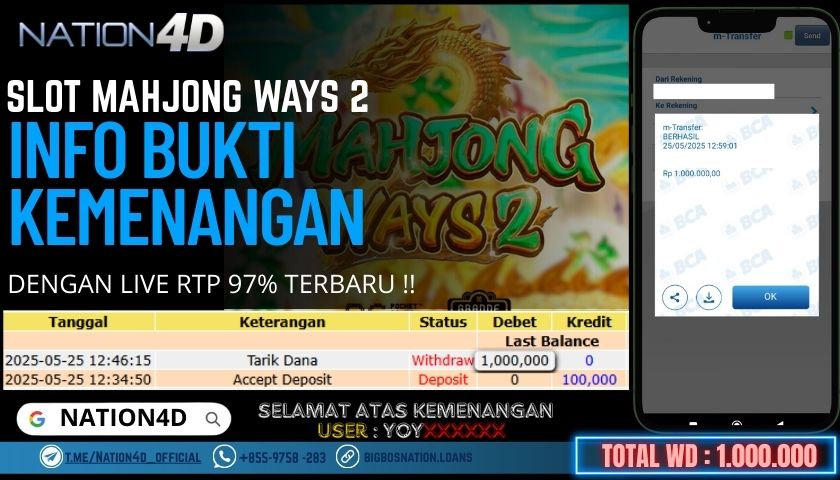 NATION4D -SLOT MAHJONG WAYS 2 RP.1,000,000 LUNAS!!