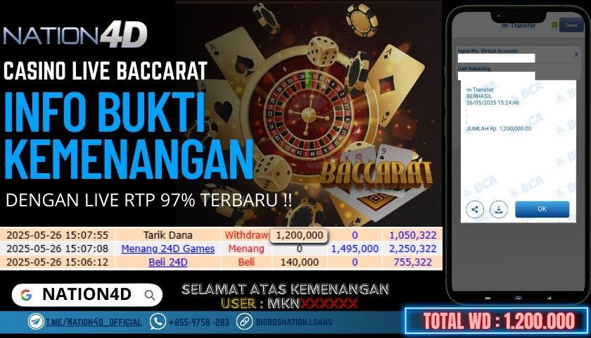NATION4D -CASINO LIVE BACCARAT RP.1,200,000 LUNAS!!