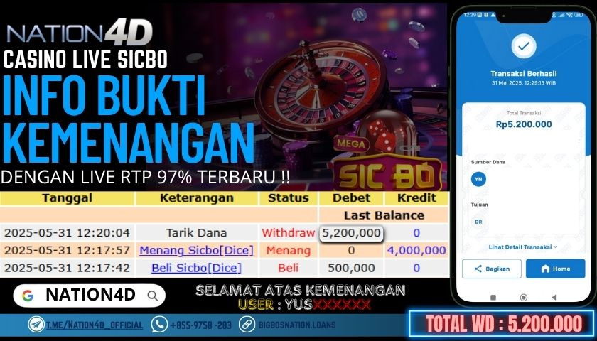 NATION4D -CASINO LIVE SICBO RP.5,200,000 LUNAS!!