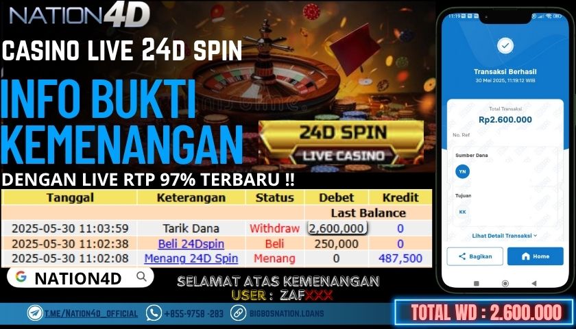 NATION4D -CASINO LIVE 24D SPIN RP.2,600,000 LUNAS!!