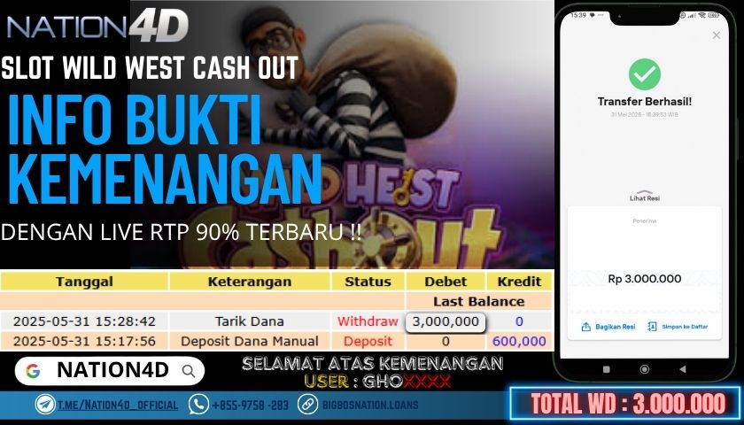 NATION4D -SLOT WILD HEIST CASH OUT RP.3,000,000 LUNAS!!