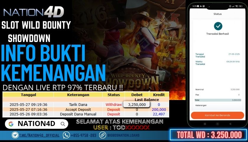 NATION4D -SLOT WILD BOUNTY SHOWDOWN RP.3,250,000 LUNAS!!