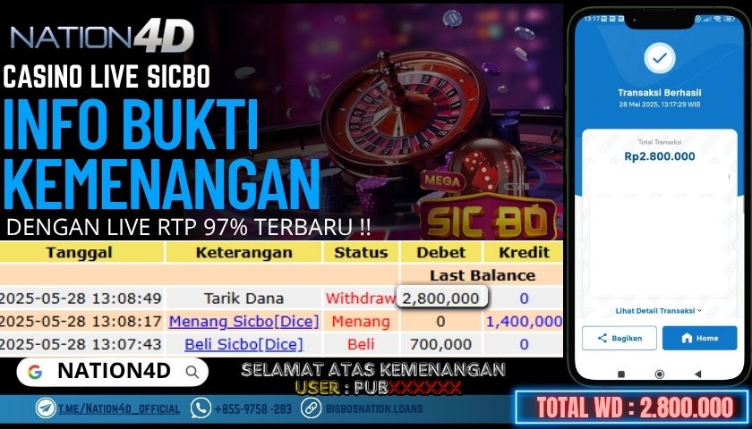 NATION4D -CASINO LIVE SICBO RP.2,800,000 LUNAS!!