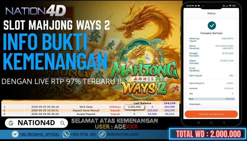 NATION4D -SLOT MAHJONG WAYS 2 RP.2,000,000 LUNAS!!