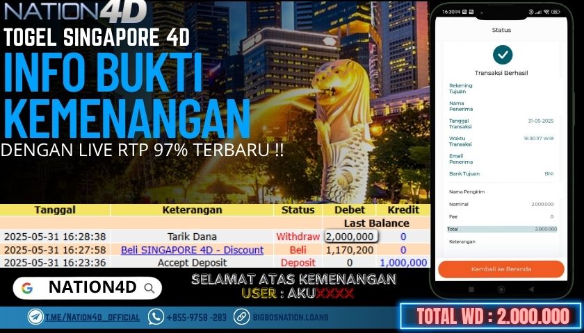 NATION4D -TOGEL SINGAPORE 4D RP.2,000,000 LUNAS!!