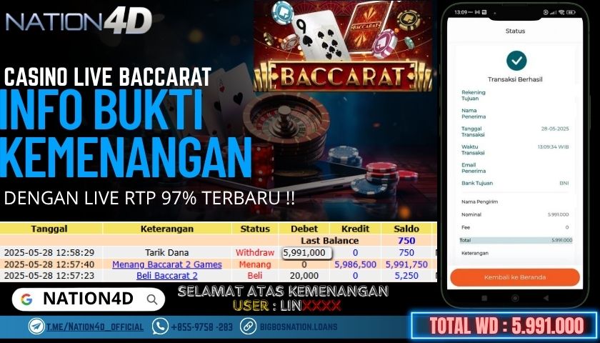 NATION4D -CASINO LIVE BACCARAT RP.5,991,000 LUNAS!!