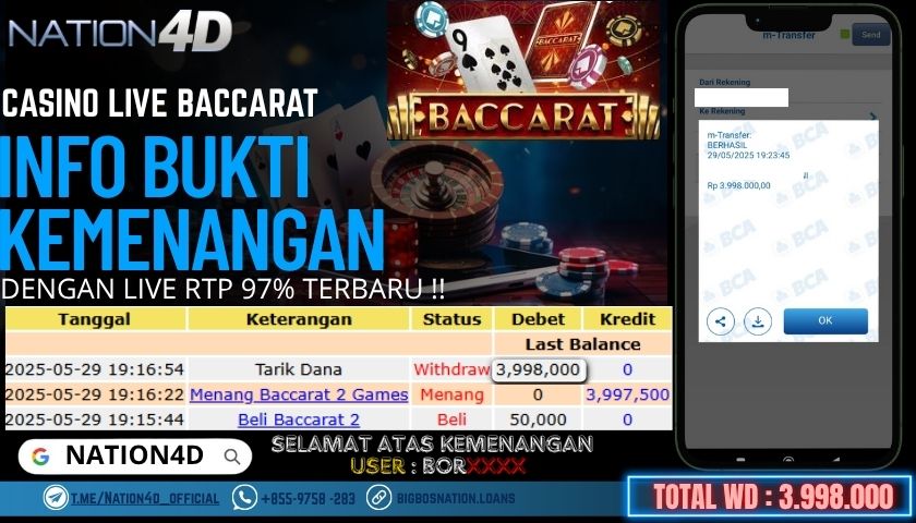 NATION4D -CASINO LIVE BACCARAT RP.3,998,000 LUNAS!!