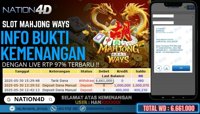 NATION4D -SOT MAHJONG WAYS RP.6,661,000 LUNAS!!