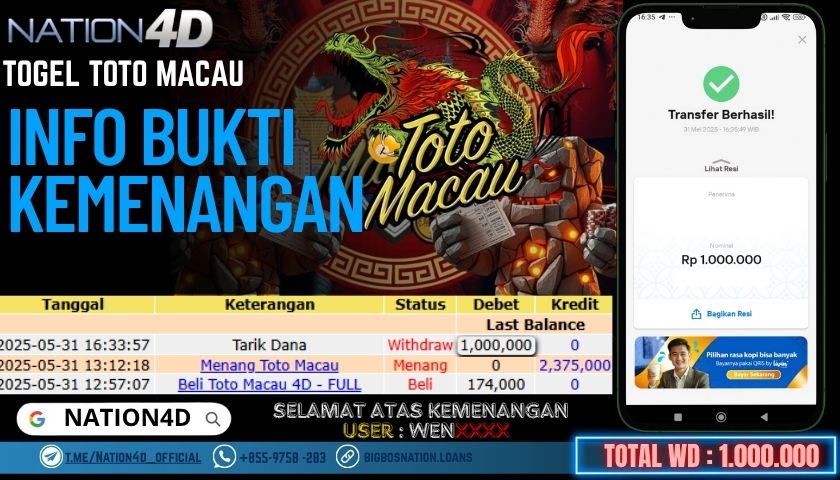 NATION4D -TOGEL TOTO MACAU RP.1,000,000 LUNAS!!