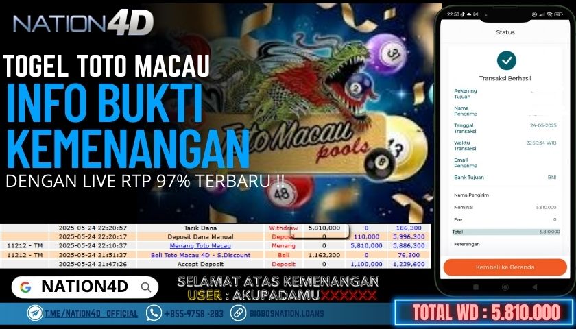 NATION4D -TOGEL TOTO MACAU RP.5,810,000 LUNAS!!