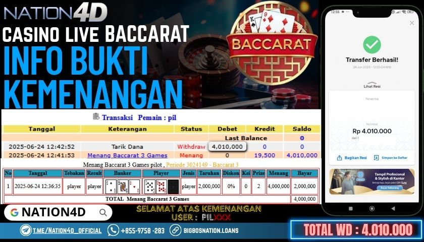 NATION4D -CASINO LIVE BACCARAT RP.4,010,000 LUNAS!!