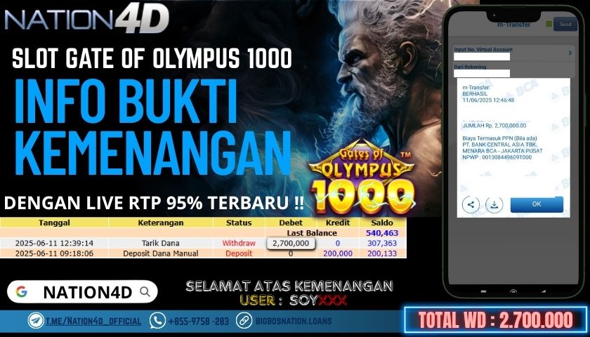 NATION4D -SLOT GATE OF OLYMPUS 1000 RP.2,700,000 LUNAS!!