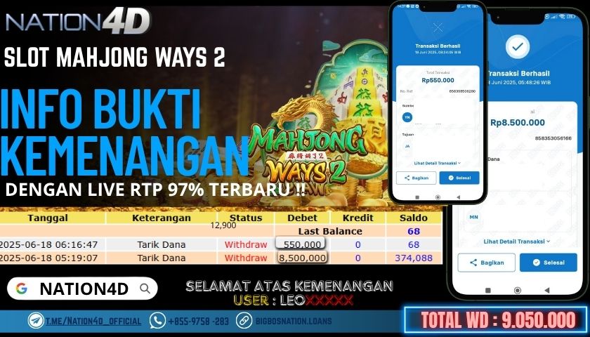 NATION4D -SLOT MAHJONG WAYS 2 RP.9,050,000 LUNAS!!