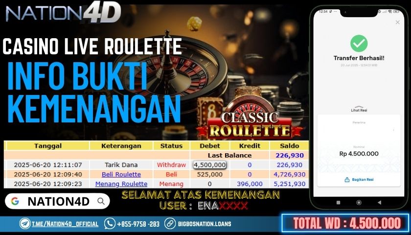 NATION4D -CASINO LIVE ROULETTE RP.4,500,000 LUNAS!!
