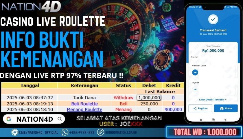 NATION4D -CASINO LIVE ROULETTE RP.1,000,000 LUNAS!!