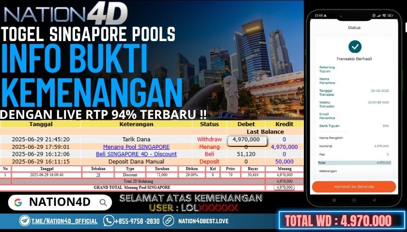 NATION4D -TOGEL SINGAPORE POOLS RP.4,970,000 LUNAS!!