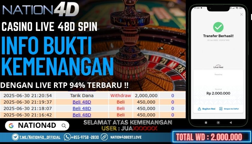 NATION4D -CASINO LIVE 48D SPIN RP.2,000,000 LUNAS!!
