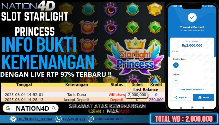 NATION4D -SLOT STARLIGHT PRINCESS RP.2,000,000 LUNAS!!