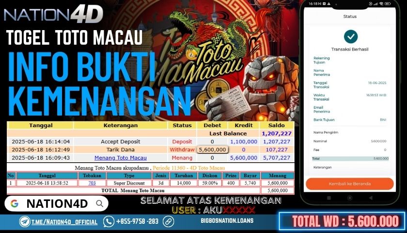 NATION4D -TOGEL TOTO MACAU RP.5,600,000 LUNAS!!