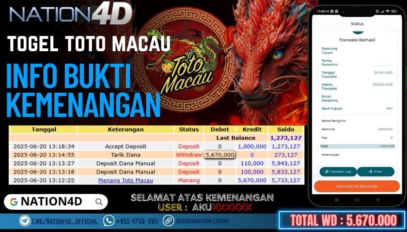NATION4D -TOGEL TOTO MACAU RP.5,670,000 LUNAS!!