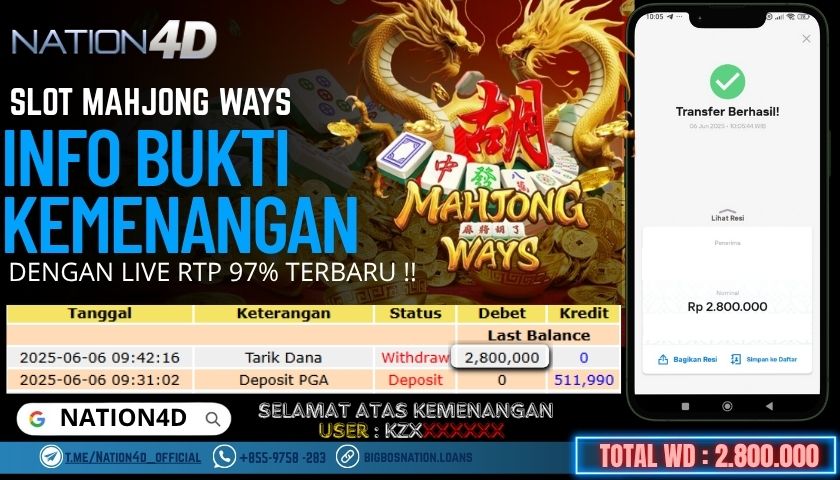 NATION4D -SLOT MAHJONG WAYS RP.2,800,000 LUNAS!!