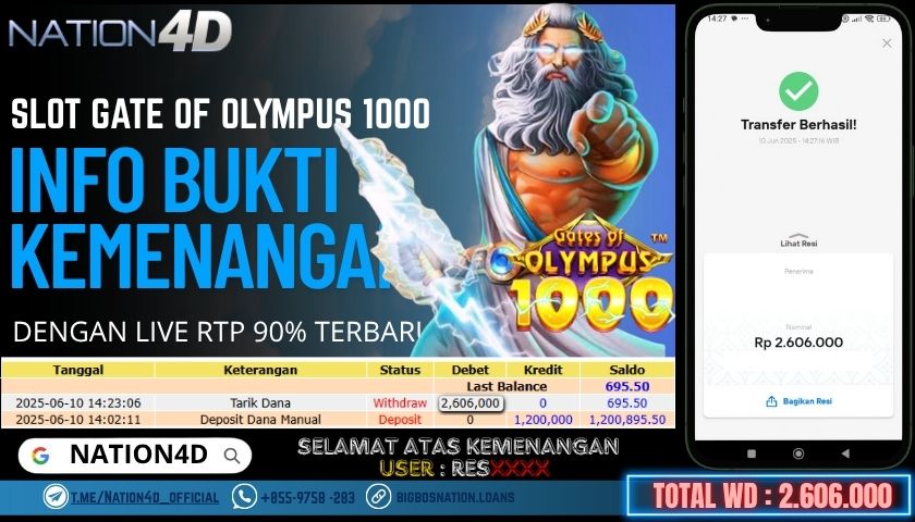 NATION4D -SLOT GATE OF OLYMPUS 1000 RP.2,606,000 LUNAS!!