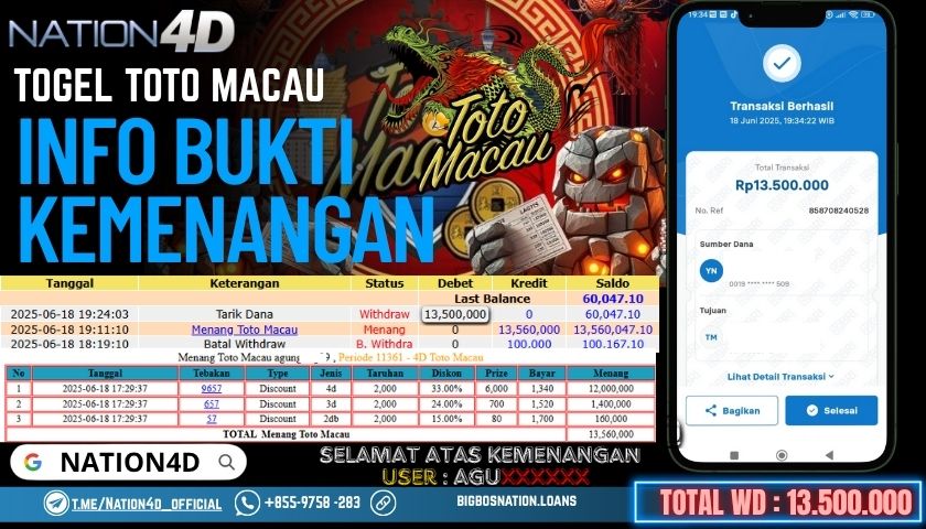NATION4D -TOGEL TOTO MACAU RP.13,500,000 LUNAS!!
