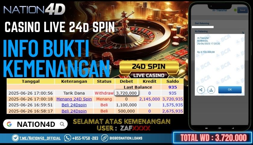 NATION4D -CASINO LIVE 24D SPIN RP.3,720,000 LUNAS!!