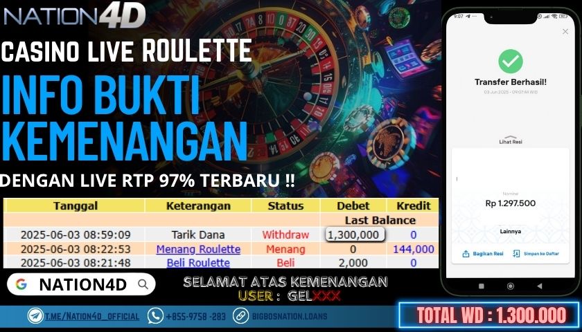 NATION4D -CASINO LIVE ROULETTE RP.1,300,000 LUNAS!!
