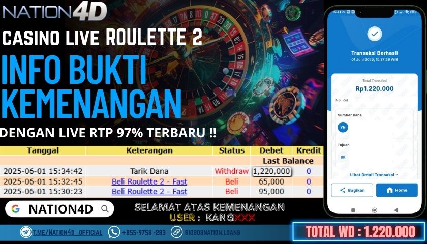 NATION4D -CASINO LIVE ROULETTE 2 RP.1,220,000 LUNAS!!