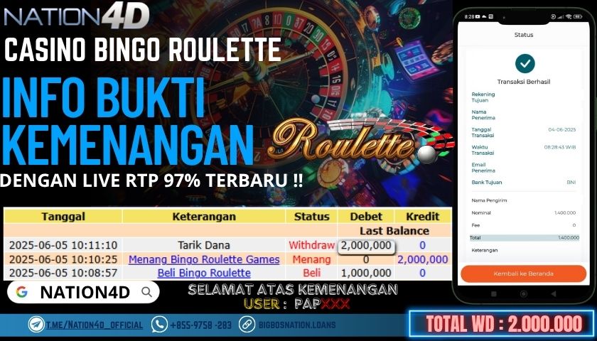 NATION4D -CASINO BINGO ROULETTE RP.2,000,000 LUNAS!!