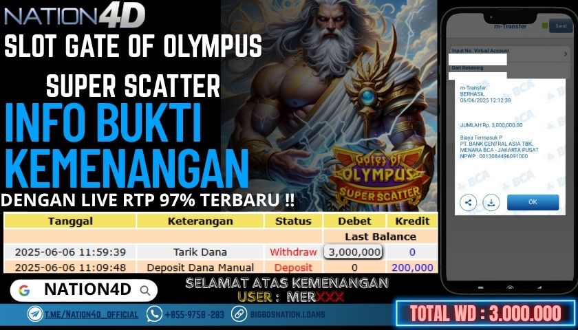 NATION4D -SLOT GATE OF OLYMPUS SUPER SCATTER RP.3,000,000 LUNAS!!