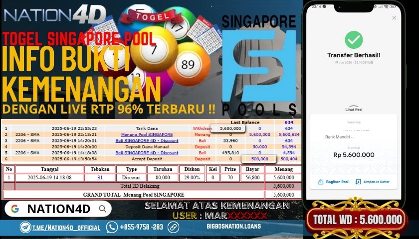 NATION4D -TOGEL SINGAPORE POOL RP.5,600,000 LUNAS!!