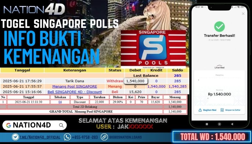 NATION4D -TOGEL SINGAPORE POOLS RP.1,540,000 LUNAS!!