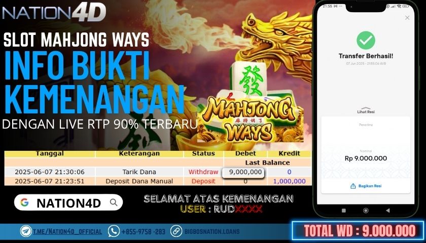 NATION4D -SLOT MAHJONG WAYS RP.9,000,000 LUNAS!!