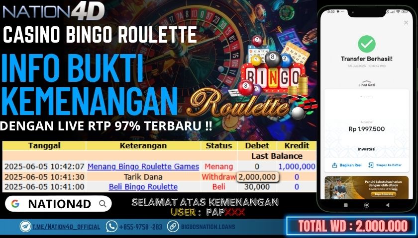 NATION4D -CASINO BINGO ROULETTE RP.2,000,000 LUNAS!!