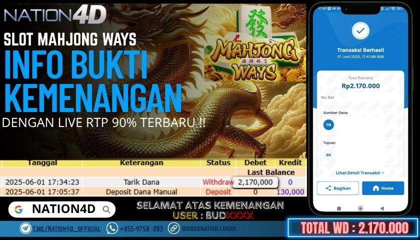 NATION4D -SLOT MAHJONG WAYS RP.2,170,000 LUNAS!!