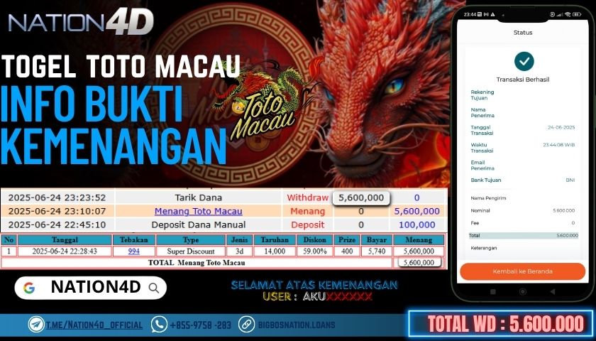 NATION4D -TOGEL TOTO MACAU RP.5,600,000 LUNAS!!