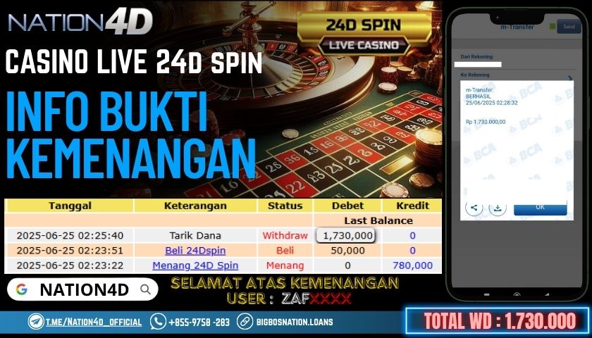 NATION4D -CASINO LIVE 24D SPIN RP.1,730,000 LUNAS!!